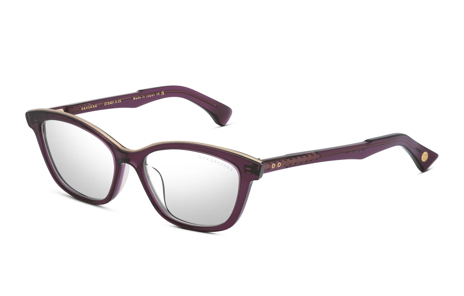 Purple Glass- Brushed Wite Gold w Clear 