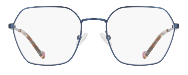 Satin teal metal round optical frames with tortoiseshell temple accents