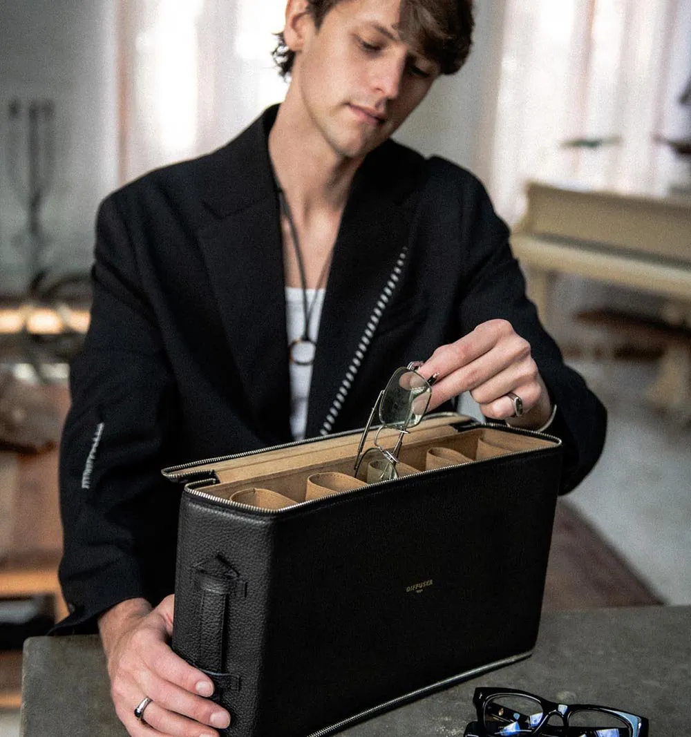 PARALLELOGRAM PRIZM STORAGE BOX / BLACK/CAMEL