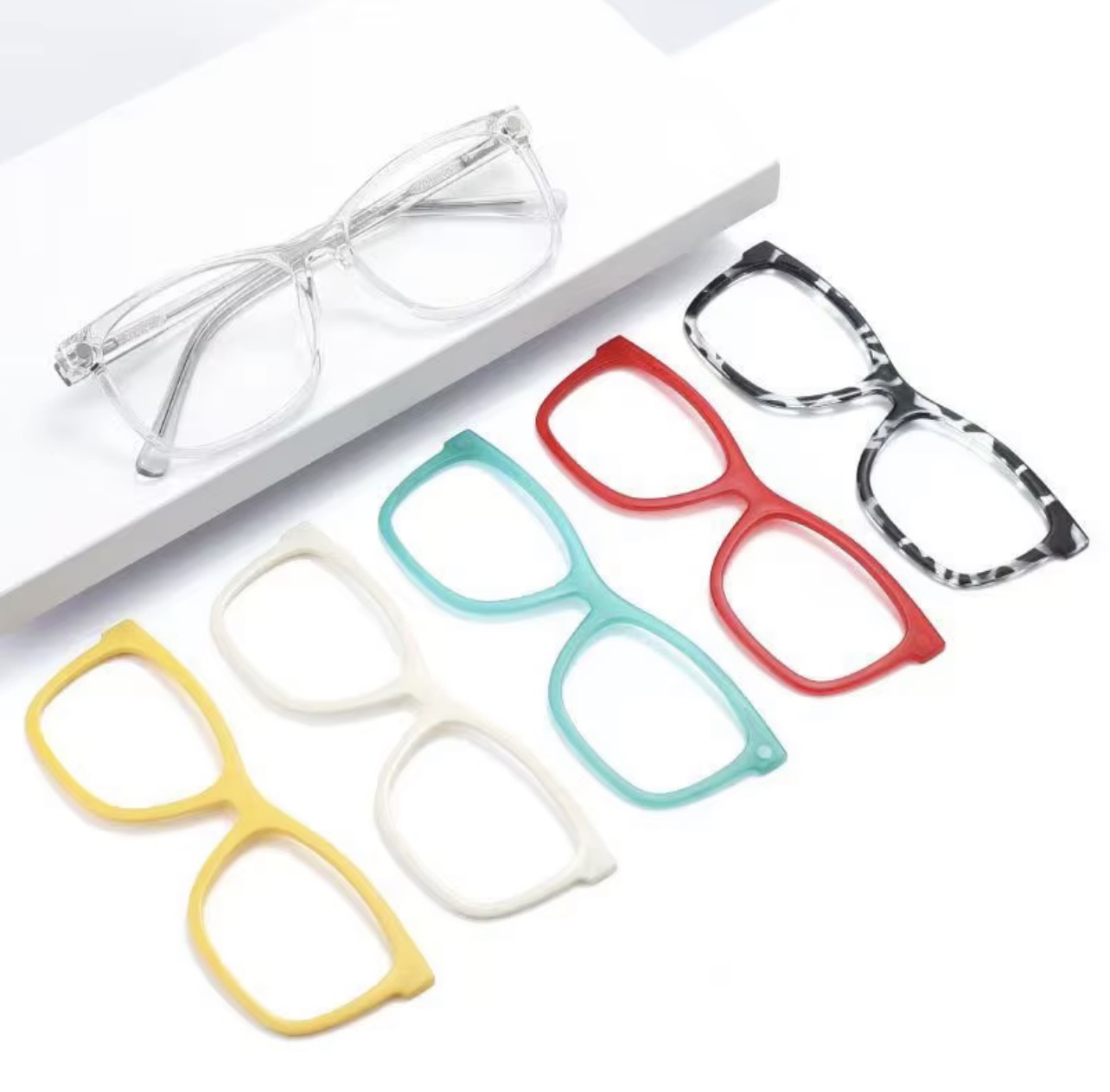 Crystal clear acetate rectangular optical frames for adults