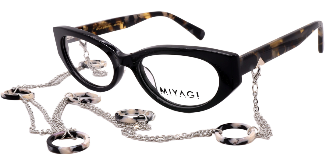 Black acetate round optical frames with tortoiseshell havana temples, Miyagi Amira model