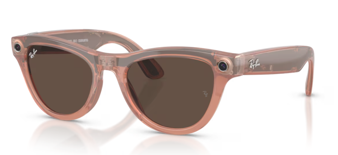 Peach acetate round sunglasses with brown-tinted lenses, Ray-Ban style