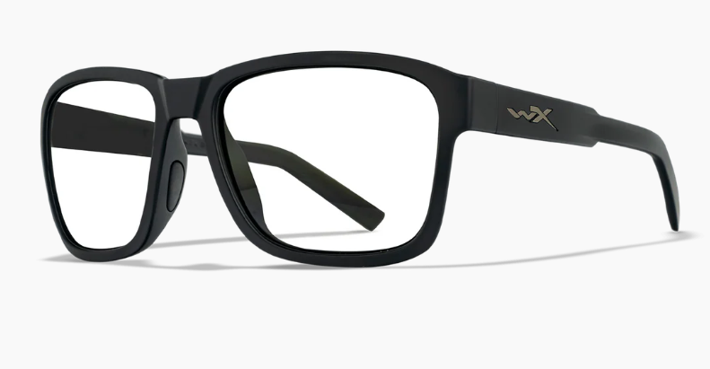 Matte black acetate square-shaped optical frames, WX Trek style, front three-quarter view