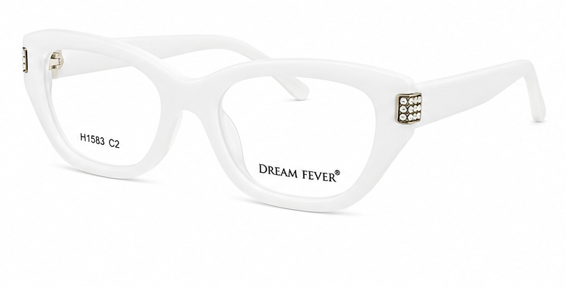 White cat-eye acetate optical frames with metal temple accents, Dream Fever H1083