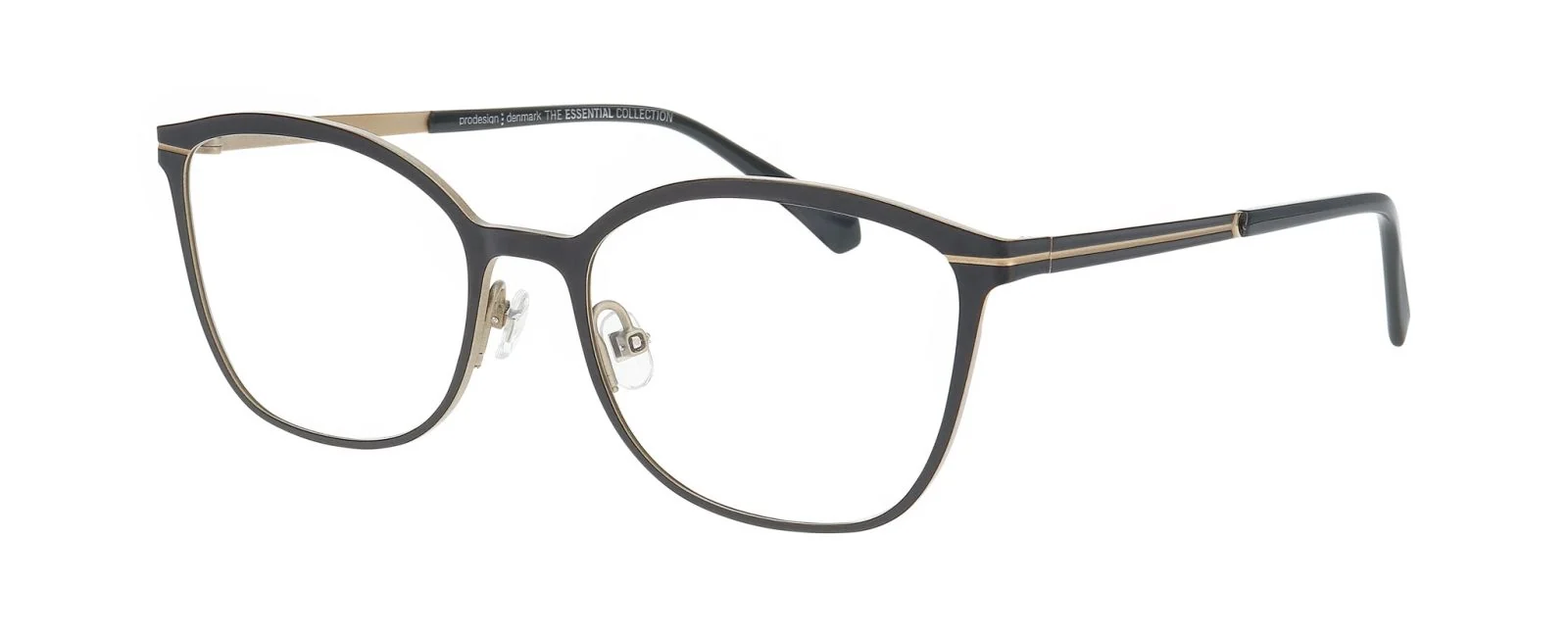 Black metal cat-eye optical frames with angled temples and minimalist design