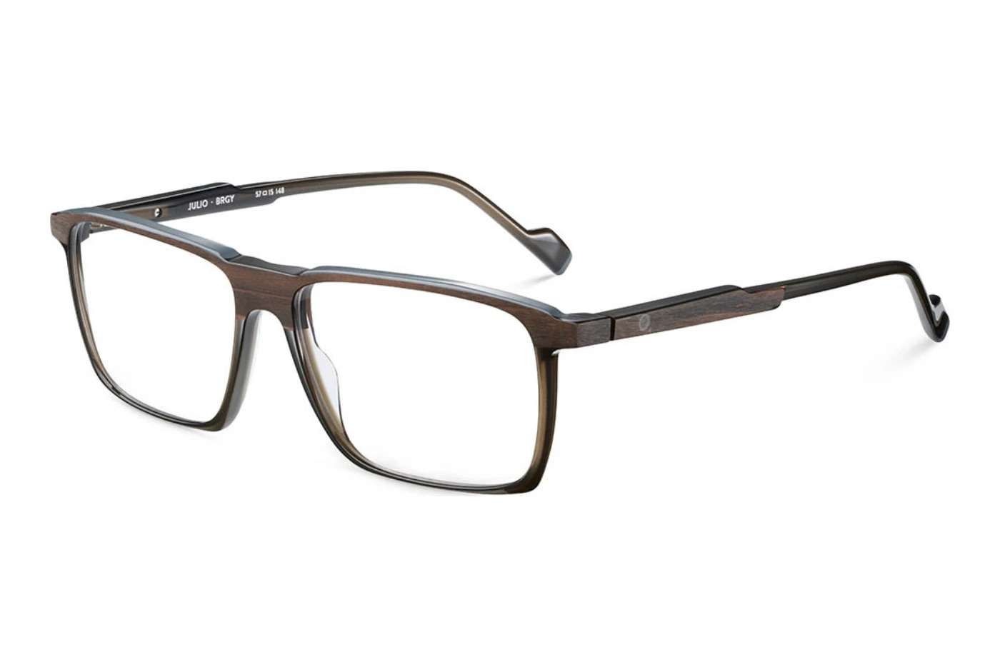 Brown rectangular acetate eyeglasses with metal temples, Etnia Barcelona Julio style