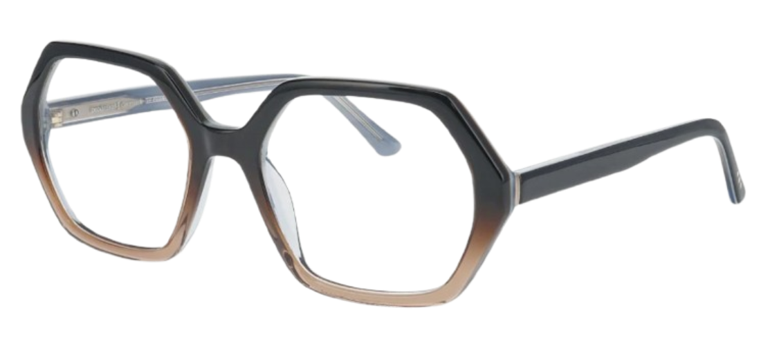 Oversized irregular acetate frames in blue-black and taupe with geometric shape
