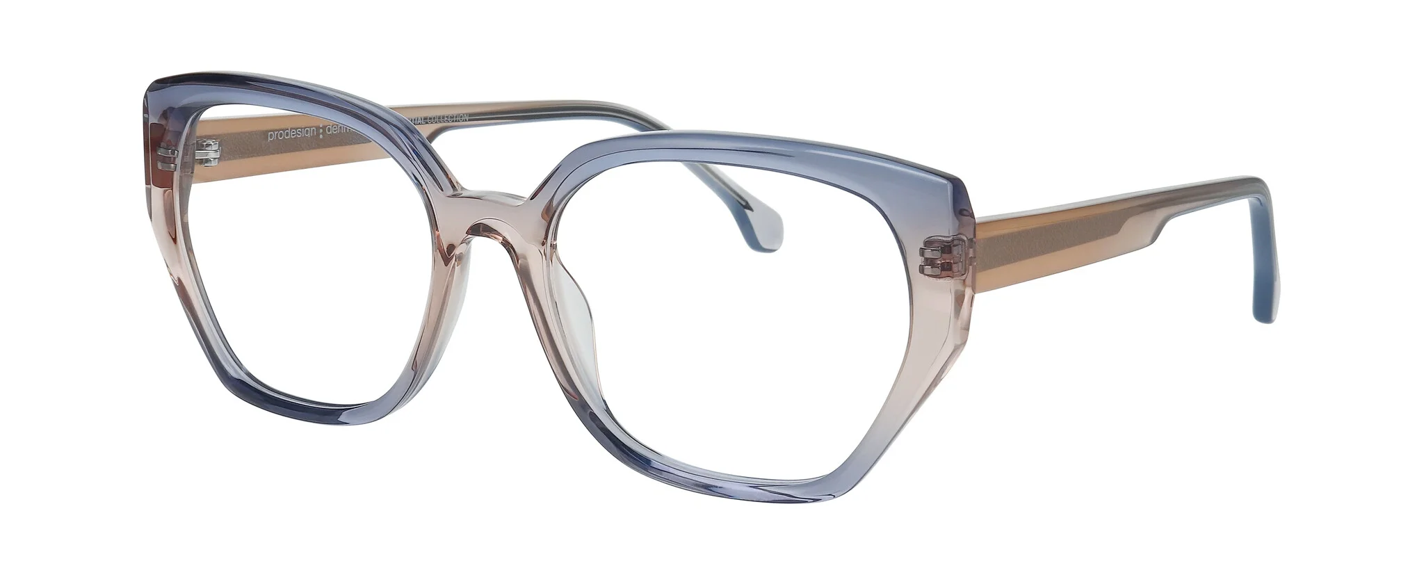 Blue acetate irregular geometric eyeglasses with brown temples, Aurora 2 style