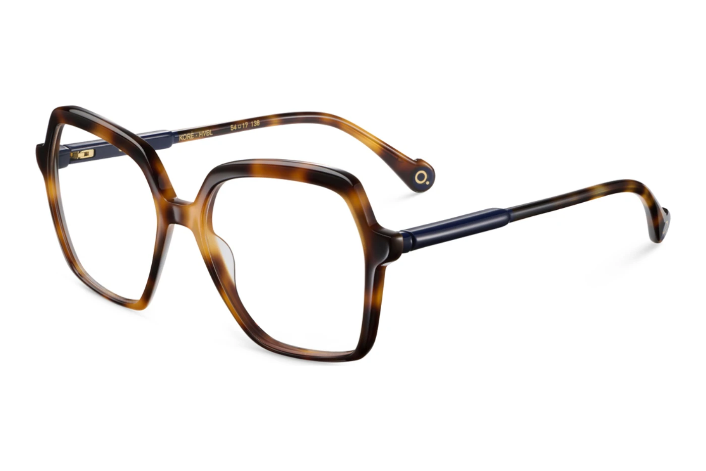 Tortoiseshell acetate rectangular optical frames with navy blue temples