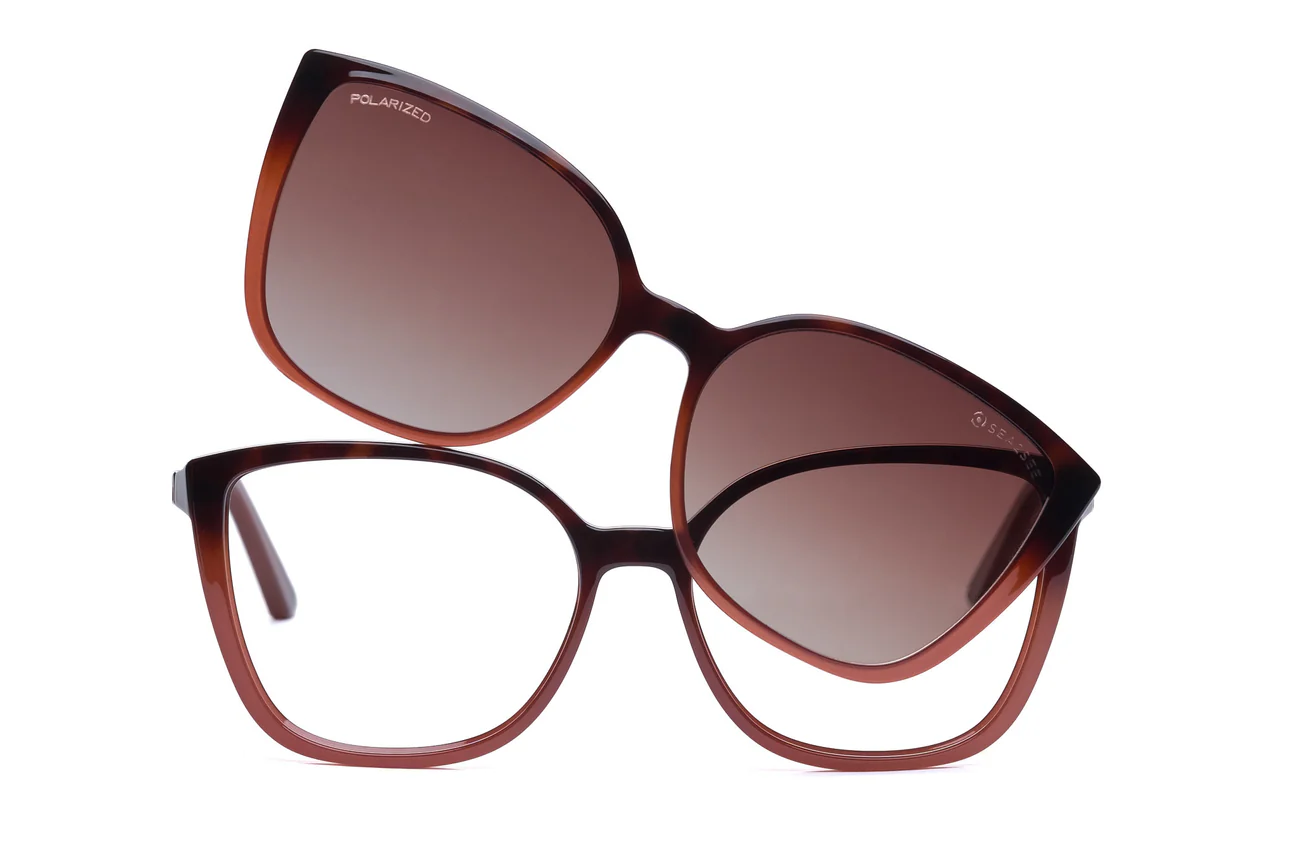 Havana Rose Grad Shiny + Clip Grad Brown Polarized AR Lenses