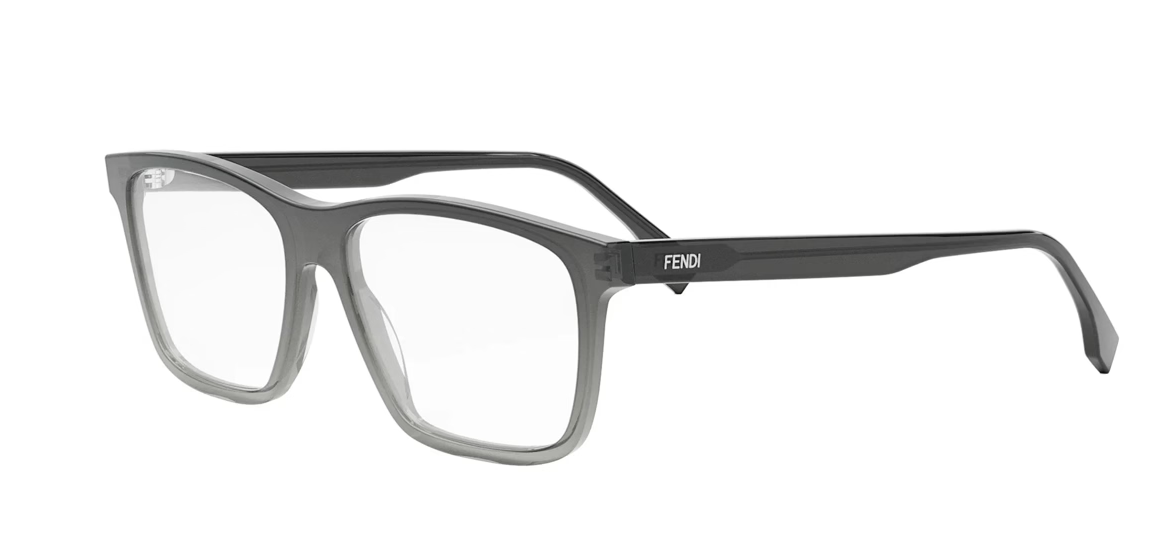 Fendi FE50081I transparent grey acetate square optical frames, front three-quarter view