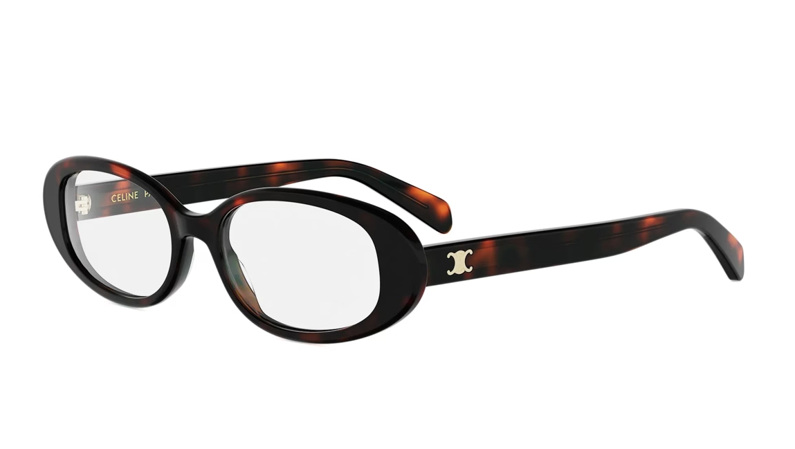 Round dark havana tortoiseshell acetate optical frames with metallic temple accents