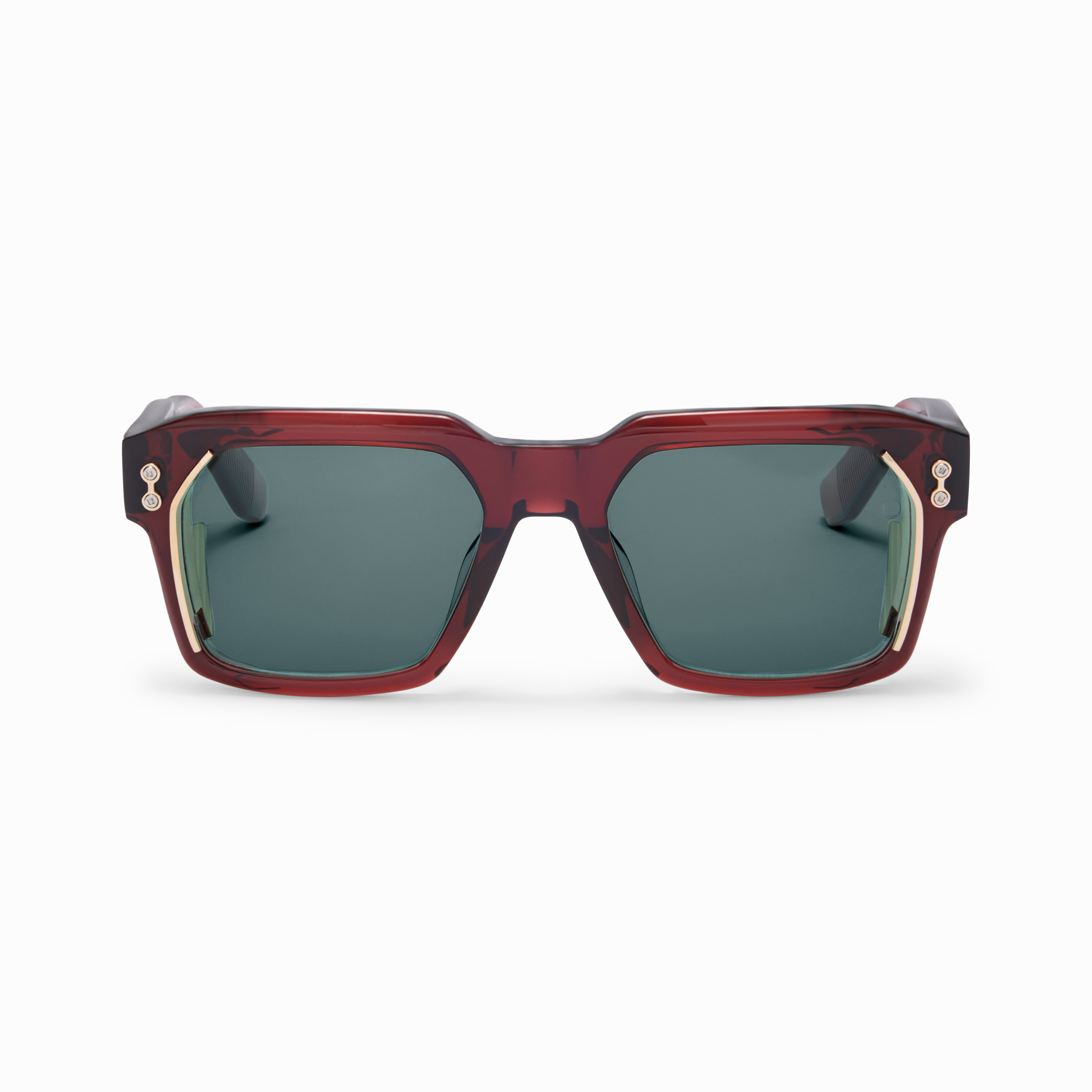 Crystal Burgundy - 12k Gold w/machine silver - Bright Emerald Green Lenses