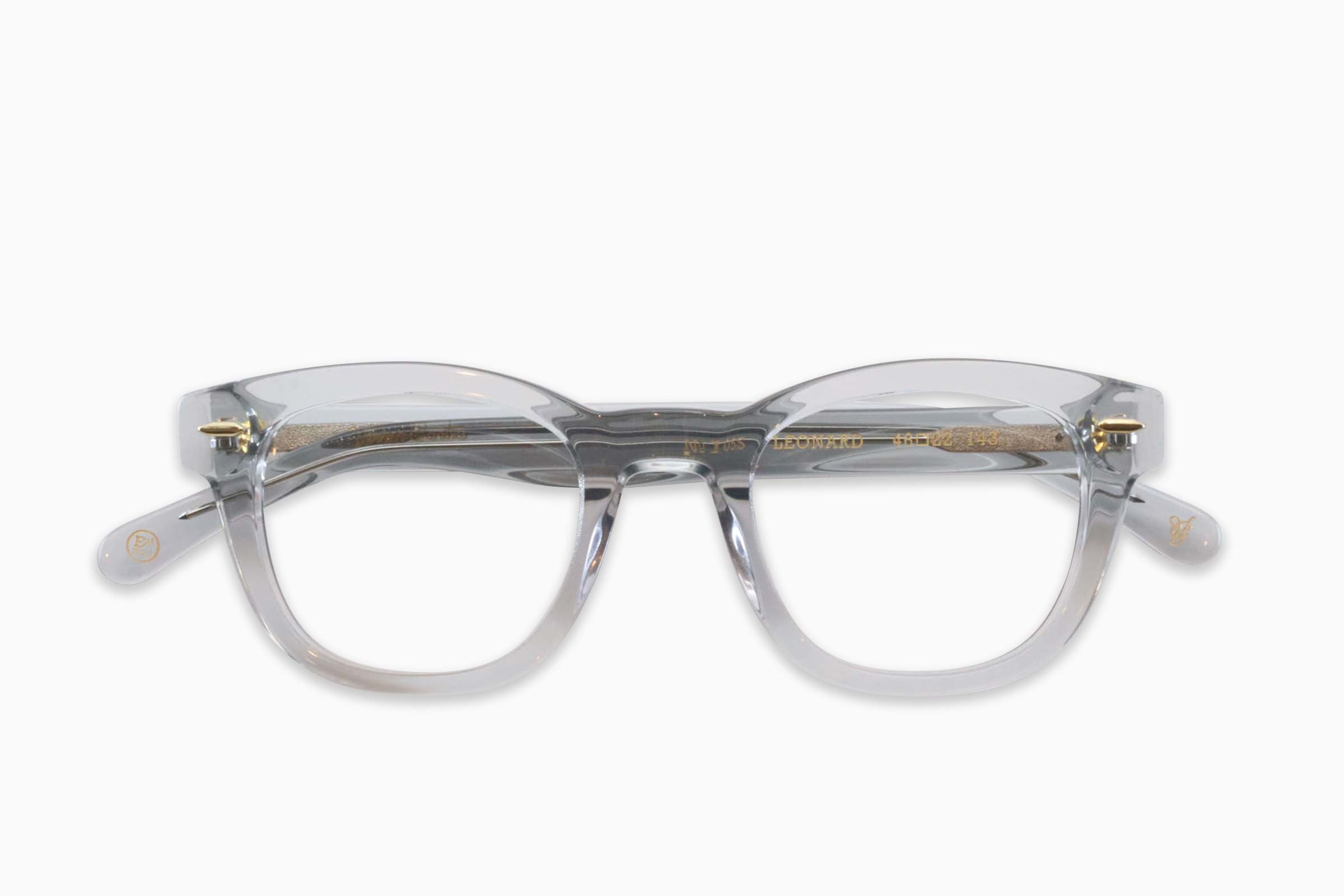 Clear heather crystal acetate square optical frames with gold-tone accents
