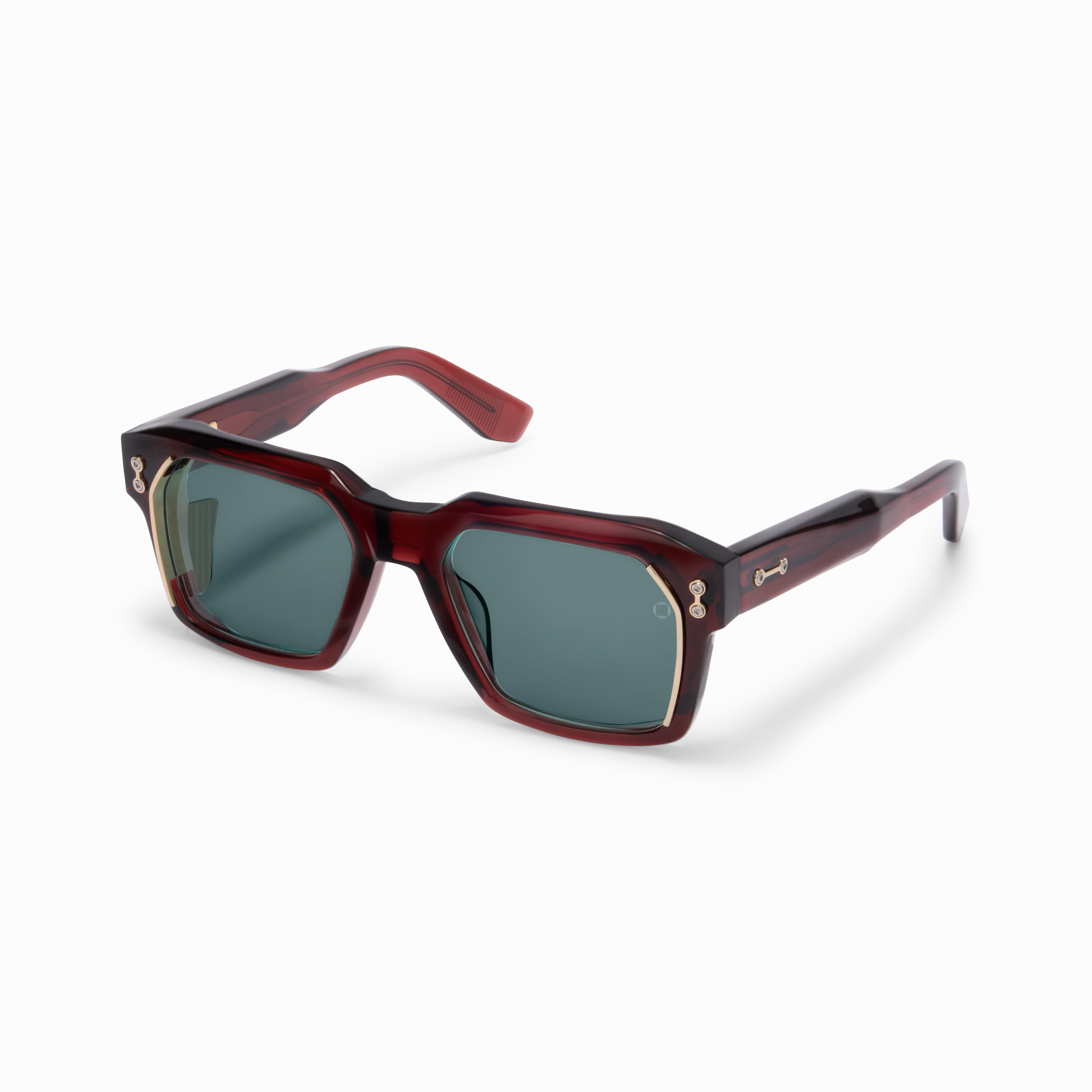 PEGASUS TWO / Crystal Burgundy - 12k Gold w/machine silver - Bright Emerald Green Lenses