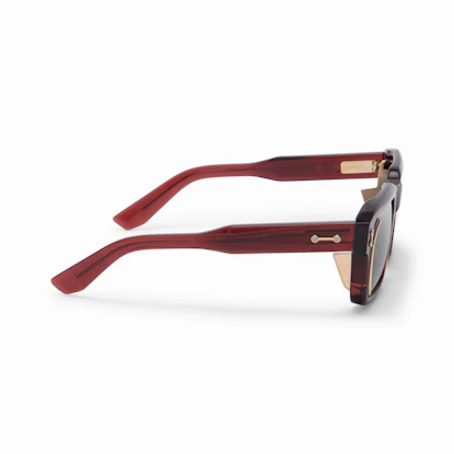 PEGASUS TWO / Crystal Burgundy - 12k Gold w/machine silver - Bright Emerald Green Lenses