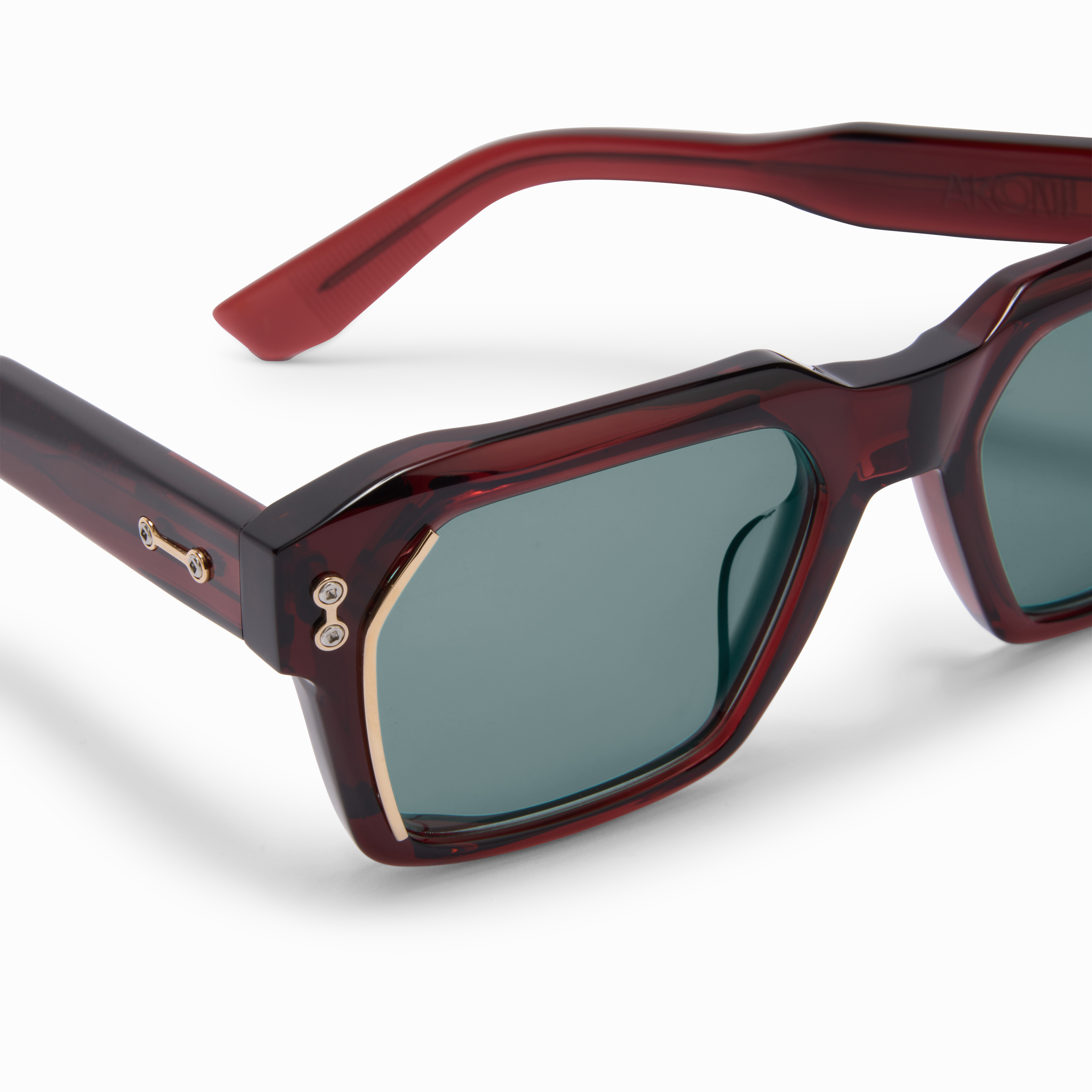 PEGASUS TWO / Crystal Burgundy - 12k Gold w/machine silver - Bright Emerald Green Lenses