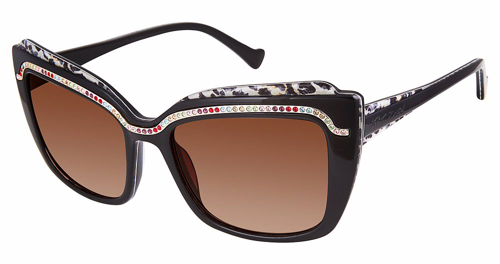 Shiny Black with tortoise on top of frame lined with colored stones w/back &tortoise arms