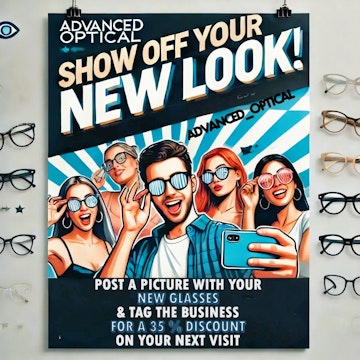 Snap a selfie with your new glasses, tag us, and enjoy a special discount on your next pair! 📸✨ #StylishSavings