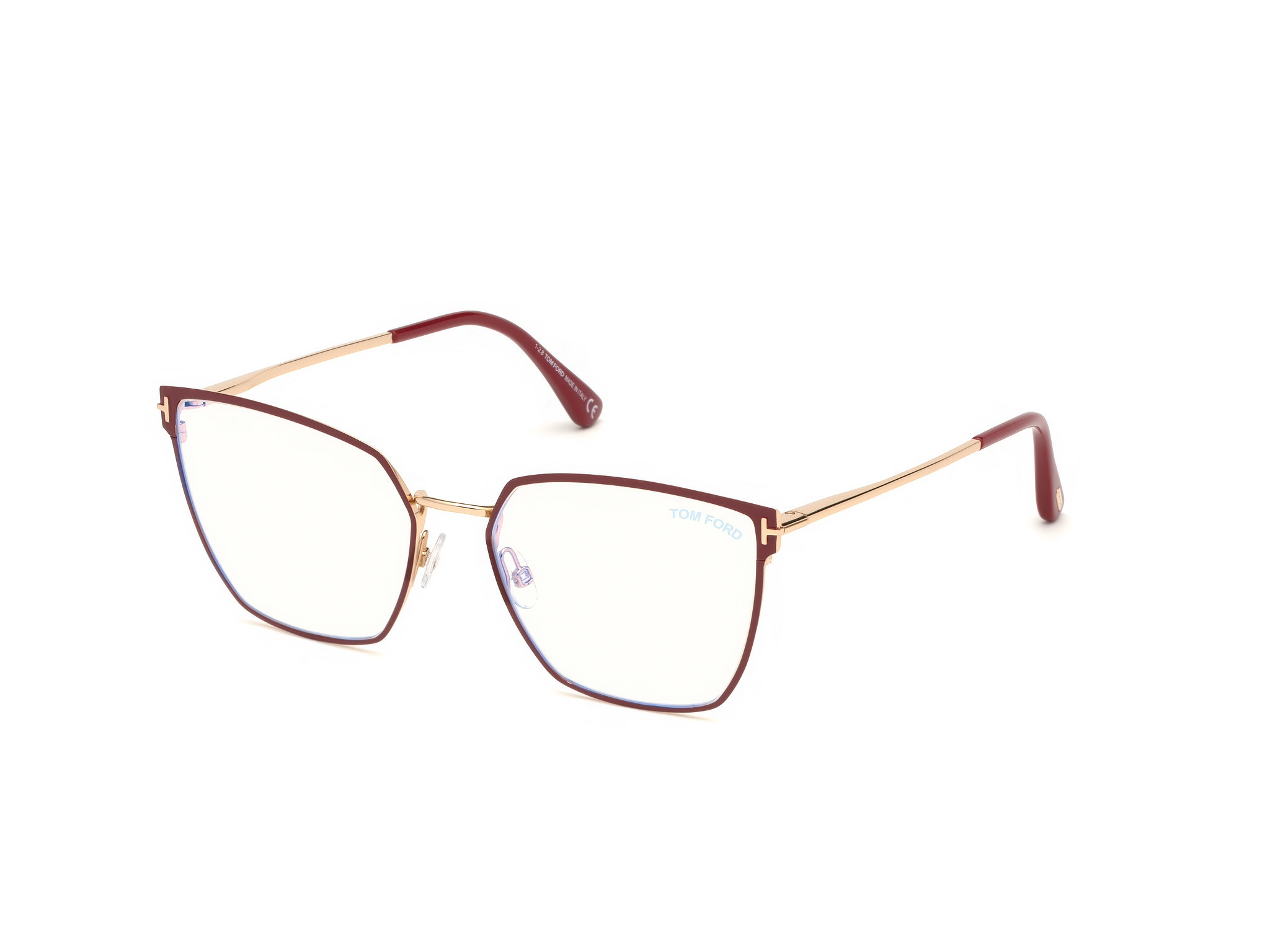 Red Enamel, Shiny Rose Gold, Red Tips/ Blue Block Lenses