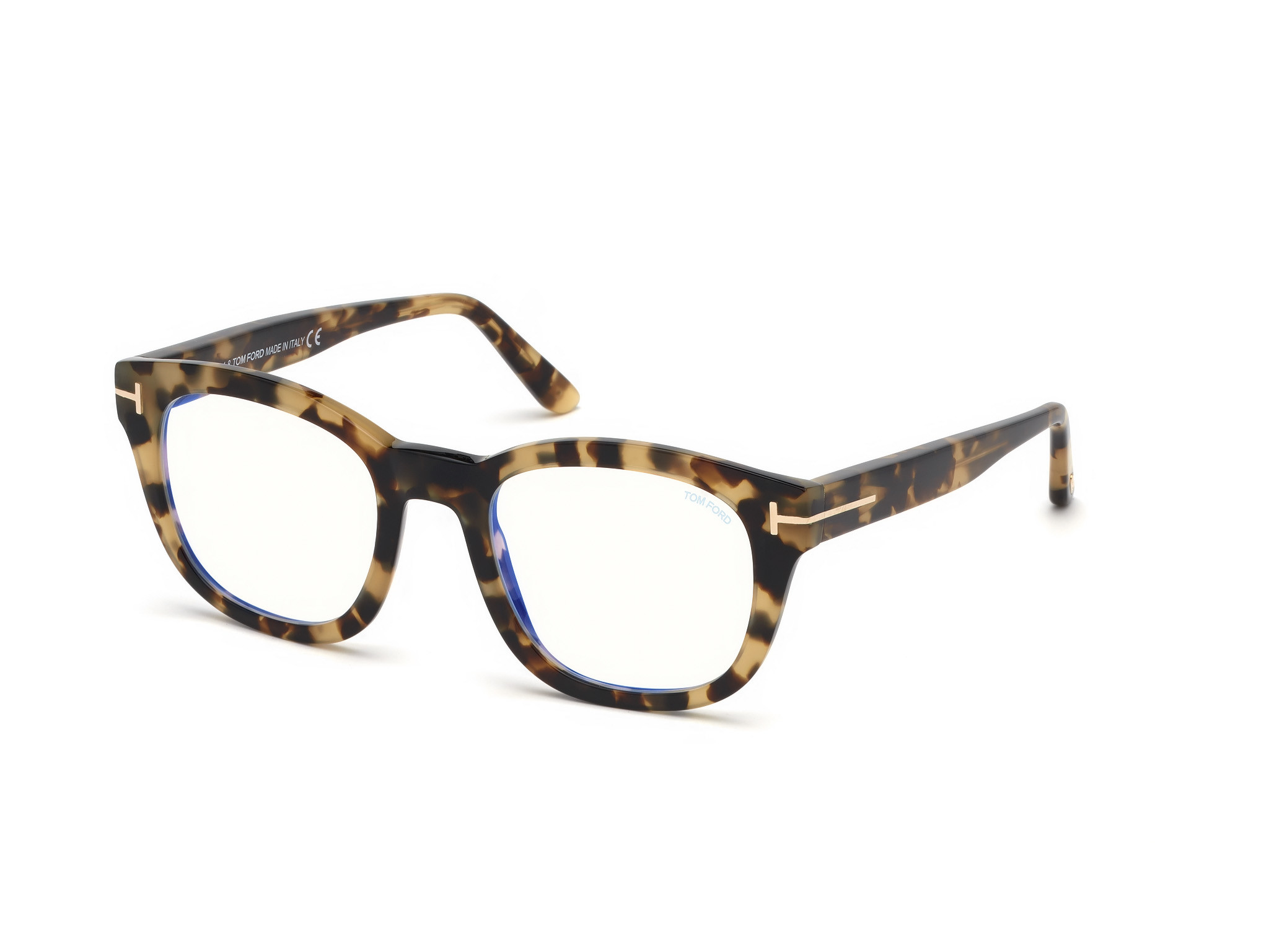 Shiny Vintage Havana, Shiny Rose Gold "t" Logo  / Blue Block Lenses