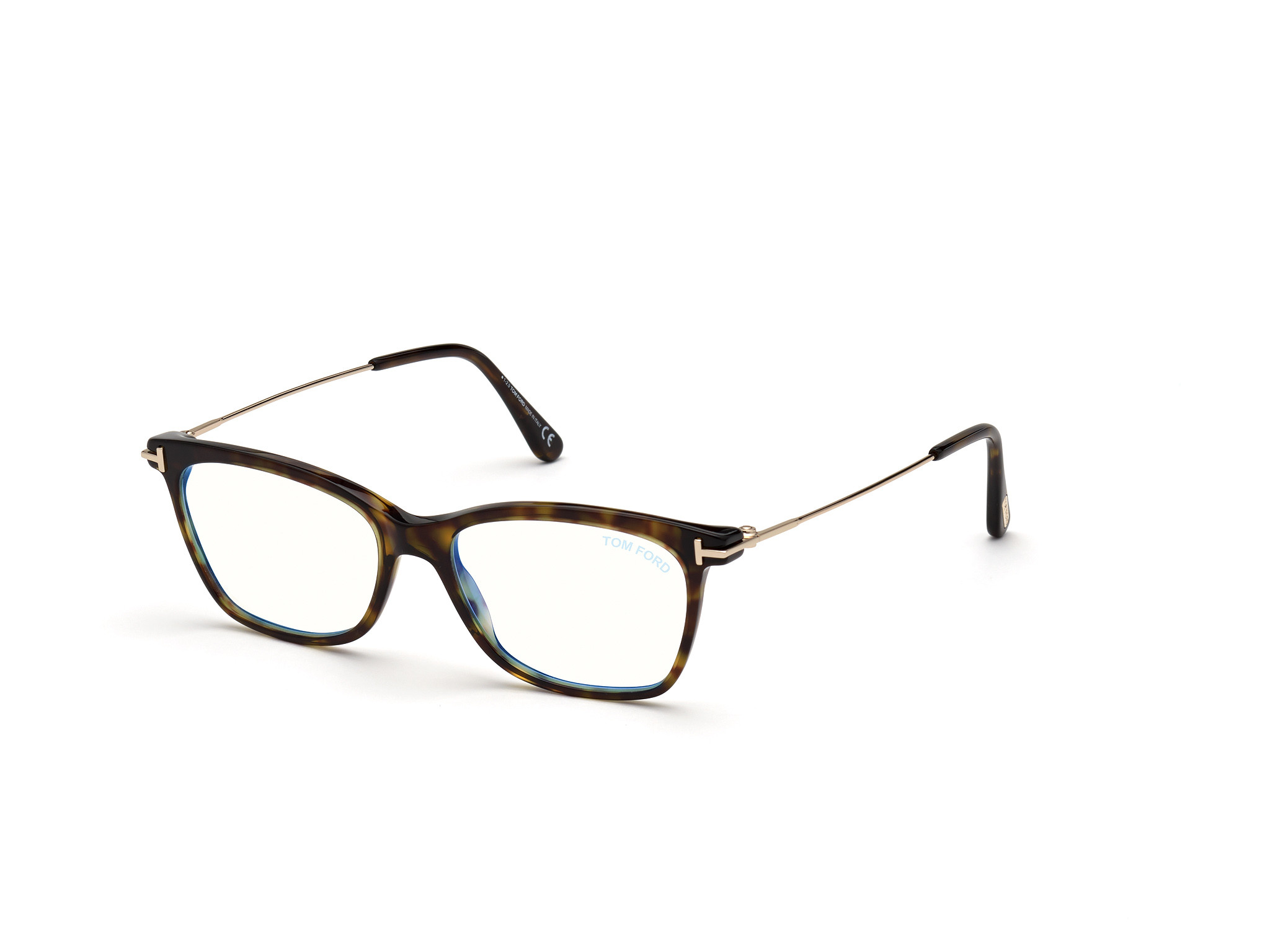 Shiny Classic Dark Havana, Rose Gold Temples/ Blue Block Lenses