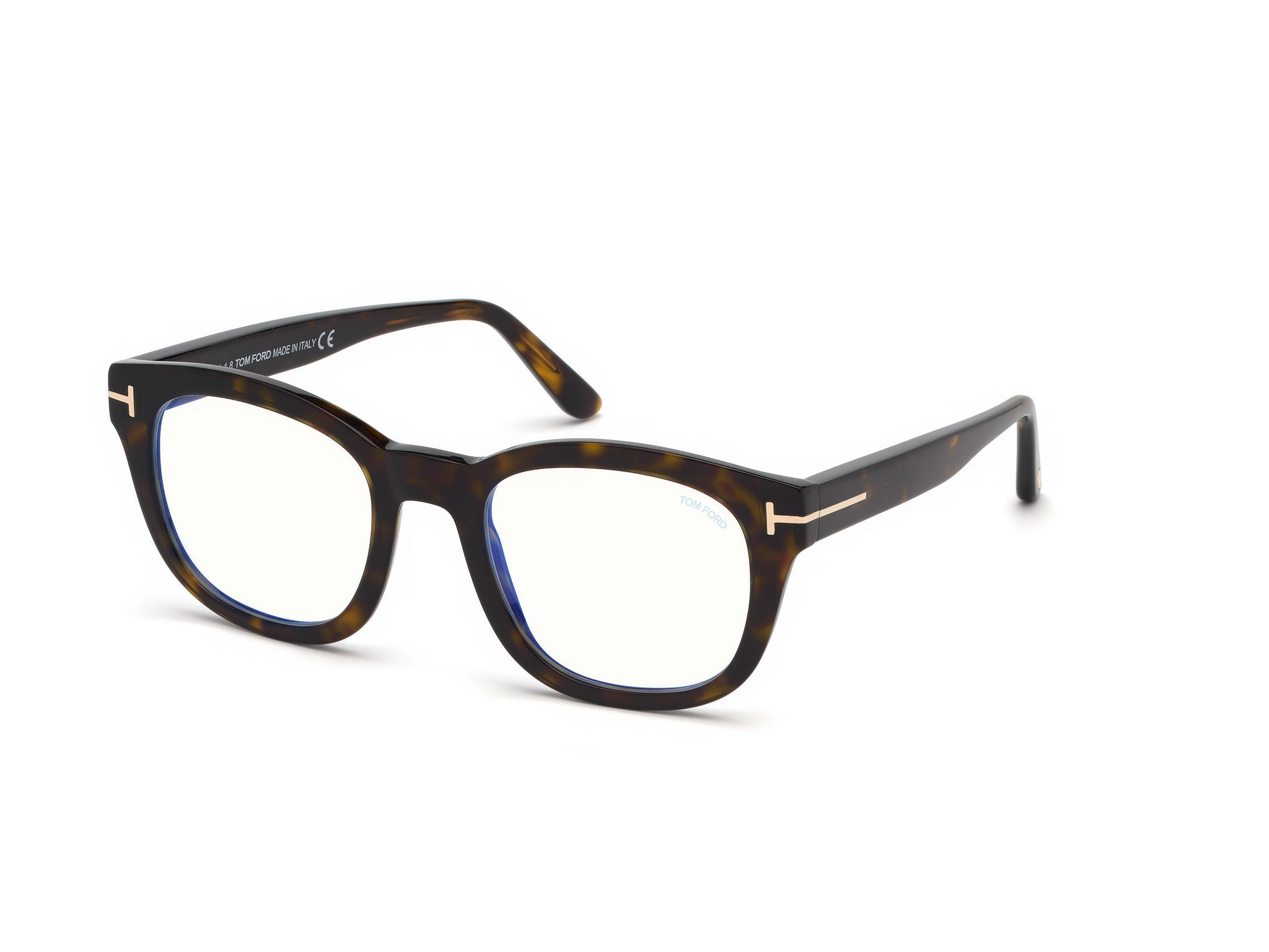 Shiny Dark Havana, Shiny Rose Gold "t" Logo  / Blue Block Lenses