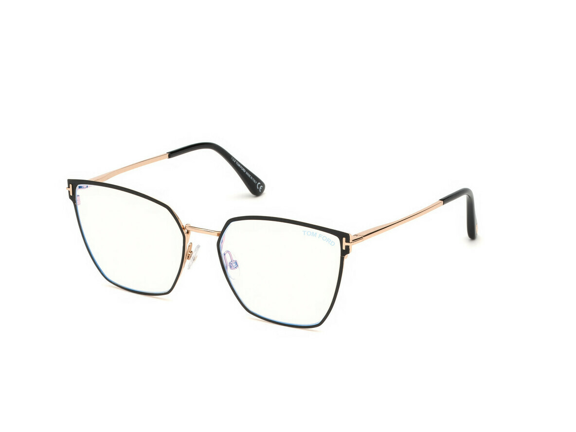 Black Enamel Front, Shiny Rose Gold, Black Tips/ Blue Block Lenses