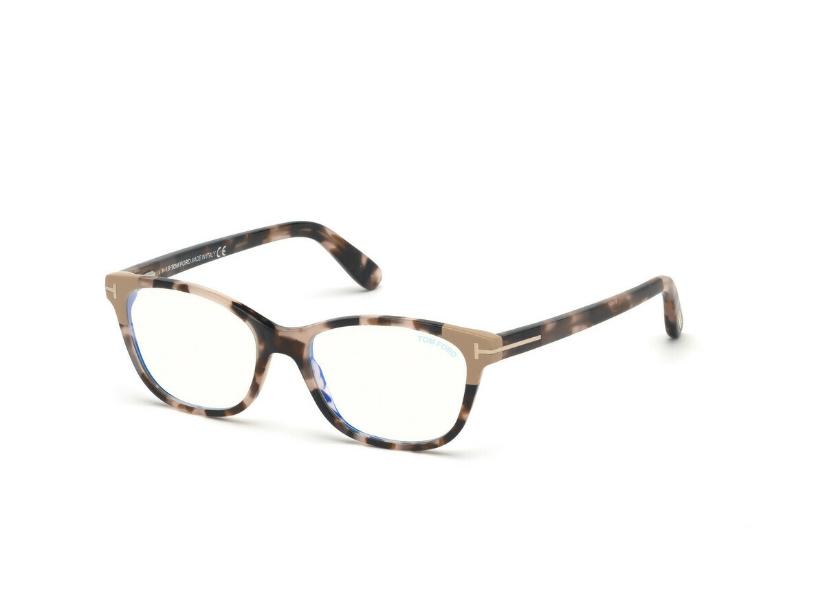 Shiny Vintage Pink Havana, Rose Gold/ Blue Block Lenses