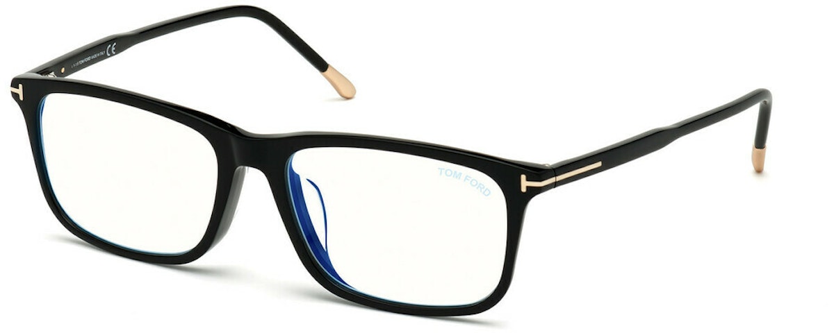 Shiny Black W. Shiny Rose Gold Temple Tips/ Blue Block Lenses