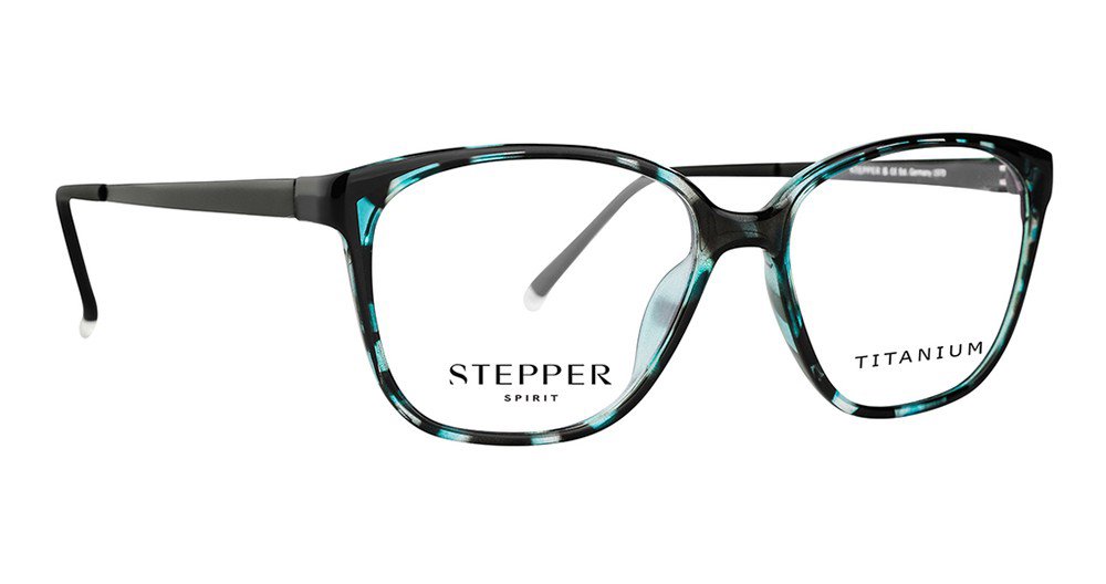 Turquoise and black tortoiseshell acetate square optical frames, Stepper brand