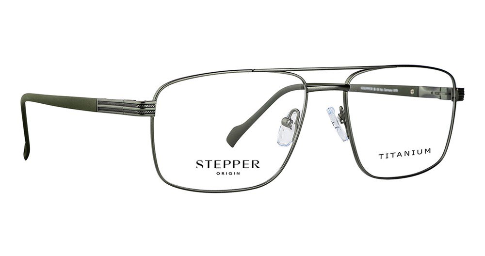 Stepper titanium rectangular optical frames in olive-grey with dark temples