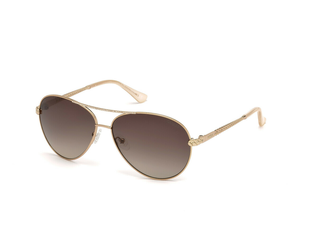 Shiny Rose Gold With Crystal Stones/brown Gradient Lens