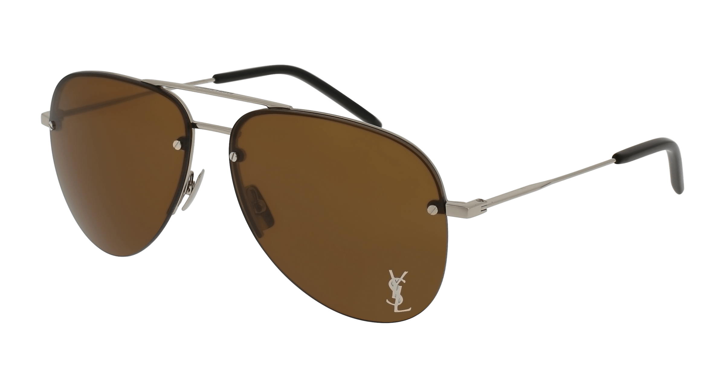 Saint Laurent CLASSIC 11 M aviator sunglasses in Silver Silver Brown/Nylon