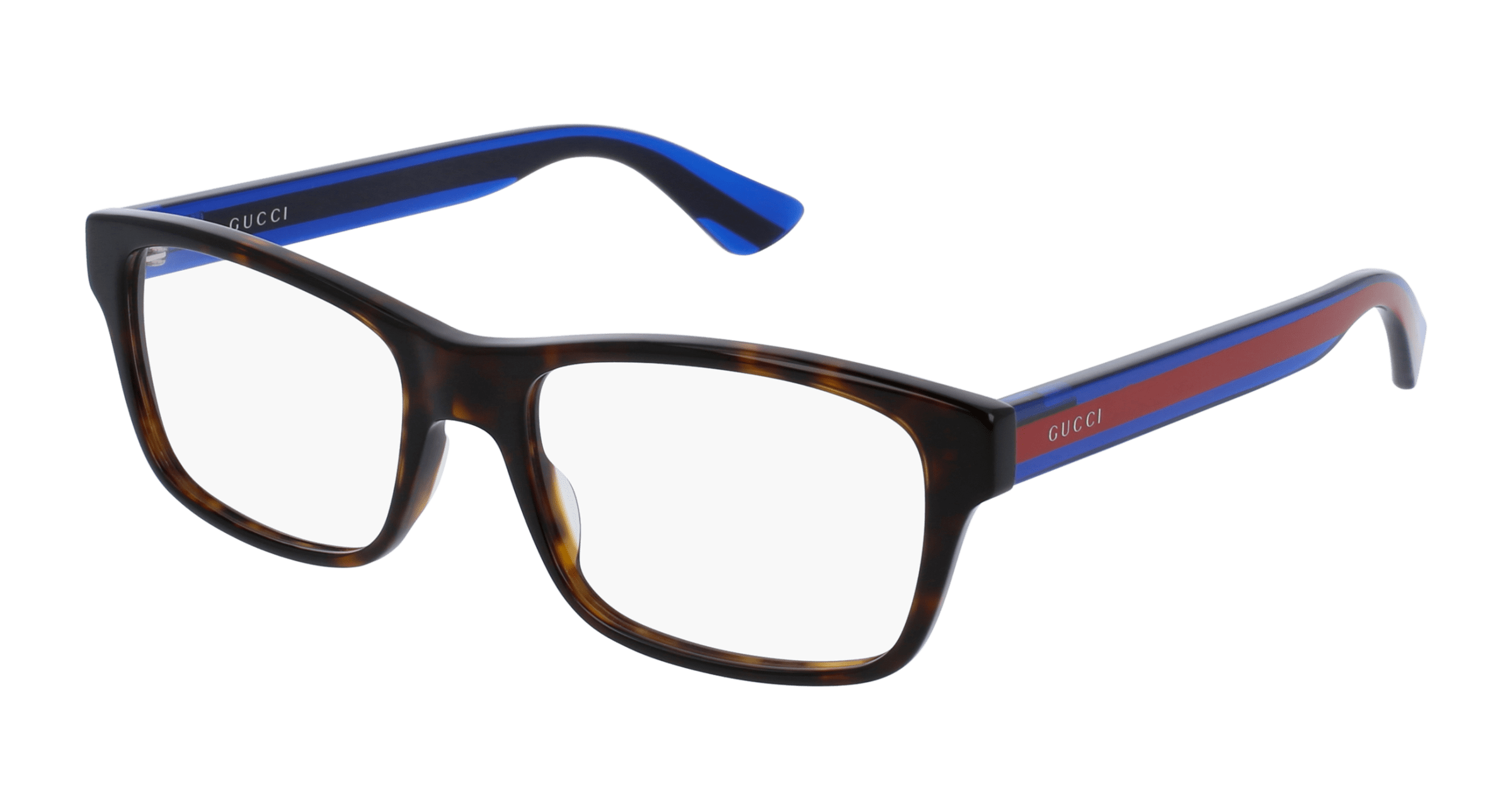 Gucci GG0006ON rectangle eyeglasses in Havana Blue Transparent