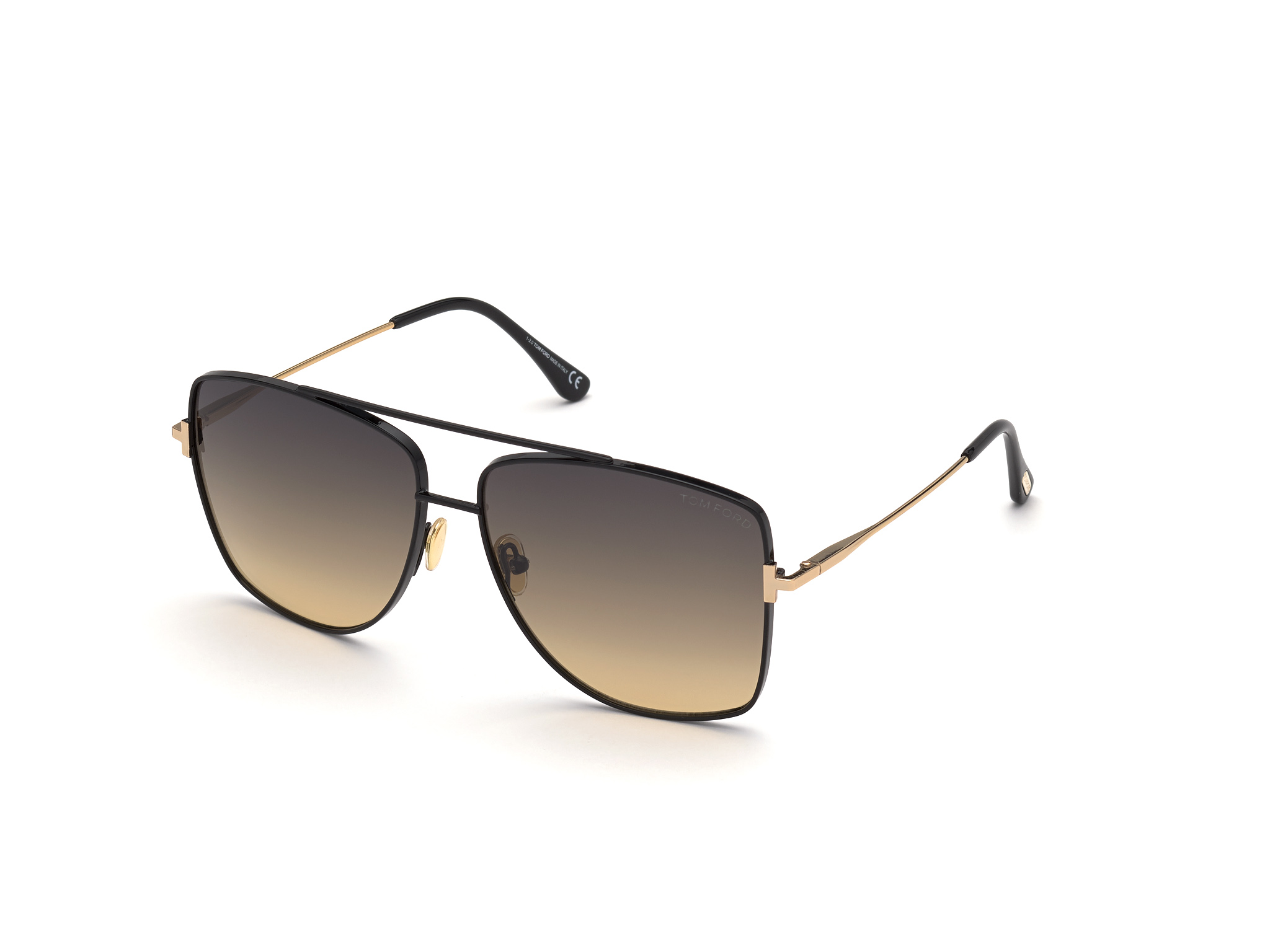 Tom Ford FT0838 aviator sunglasses in Shiny Black/Gradient Smoke