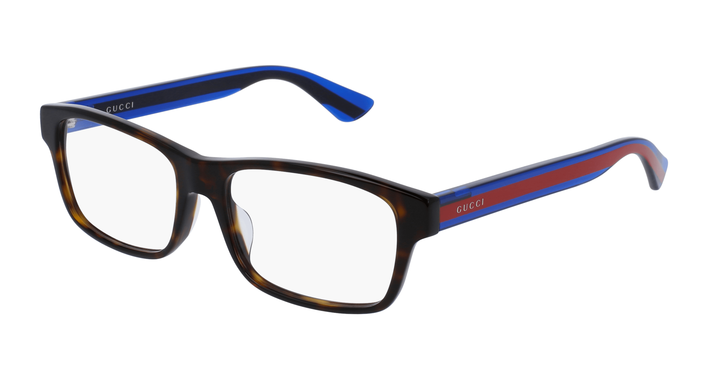 Gucci GG0006OAN rectangle eyeglasses in Havana Blue Transparent