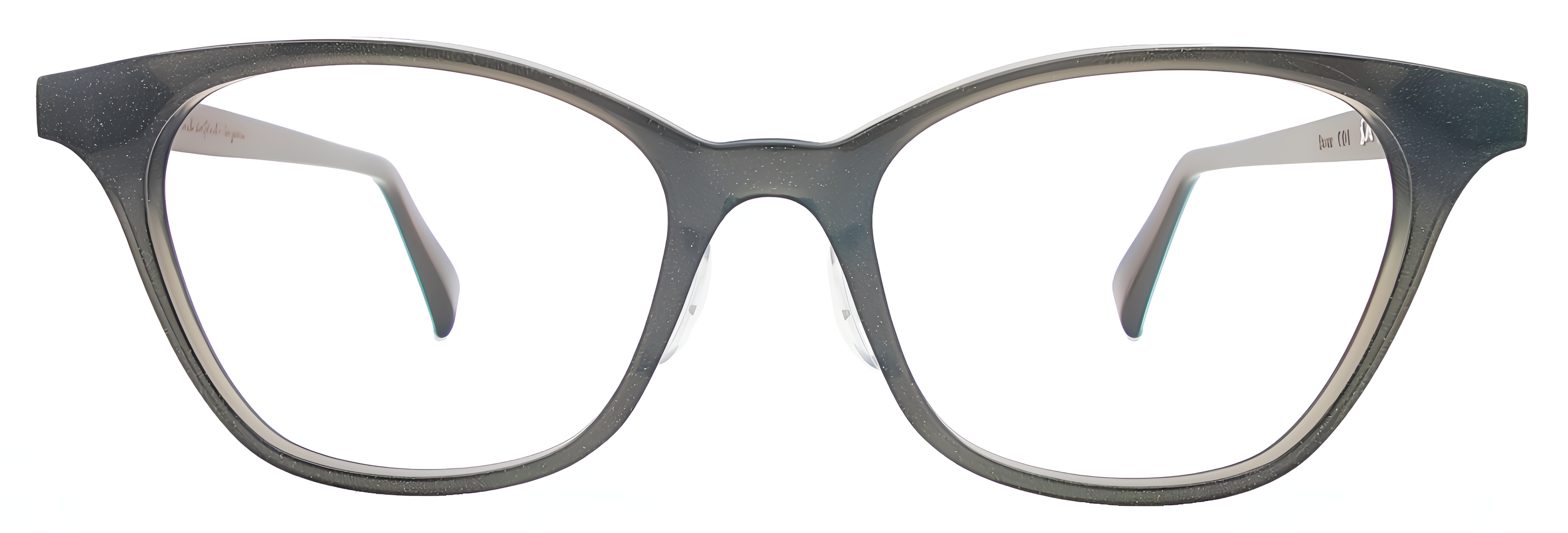 Dark translucent grey cat-eye acetate glasses with subtle shimmer and burgundy temples.