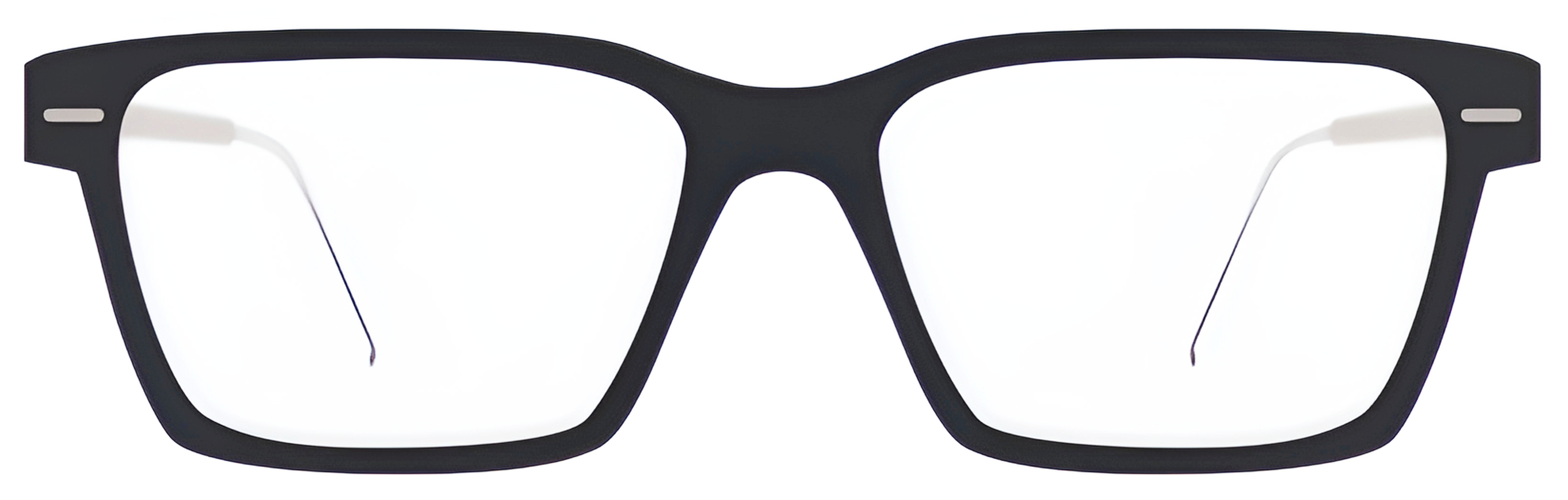 Deep navy rectangular birch frame with a matte finish, saddle bridge, metal accents, and slim silver-colored temples.