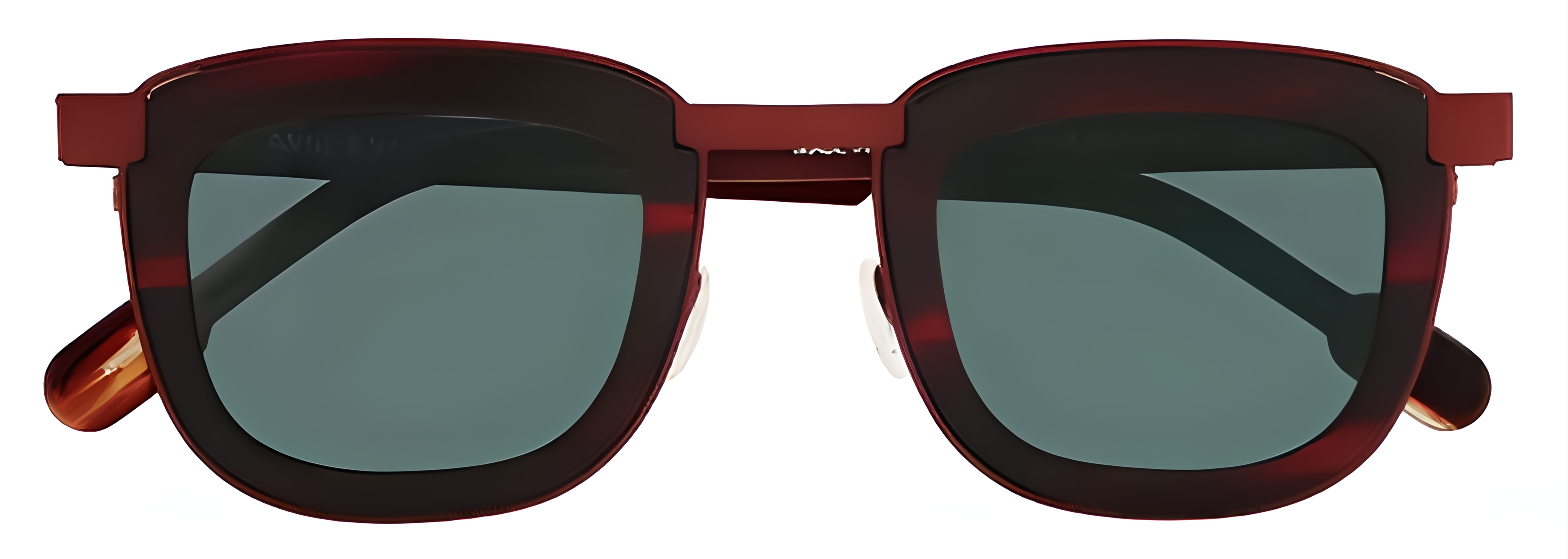 Burgundy acetate sunglasses with dark metal, gray-green lenses, softened rectangular rims, and a high straight bridge.