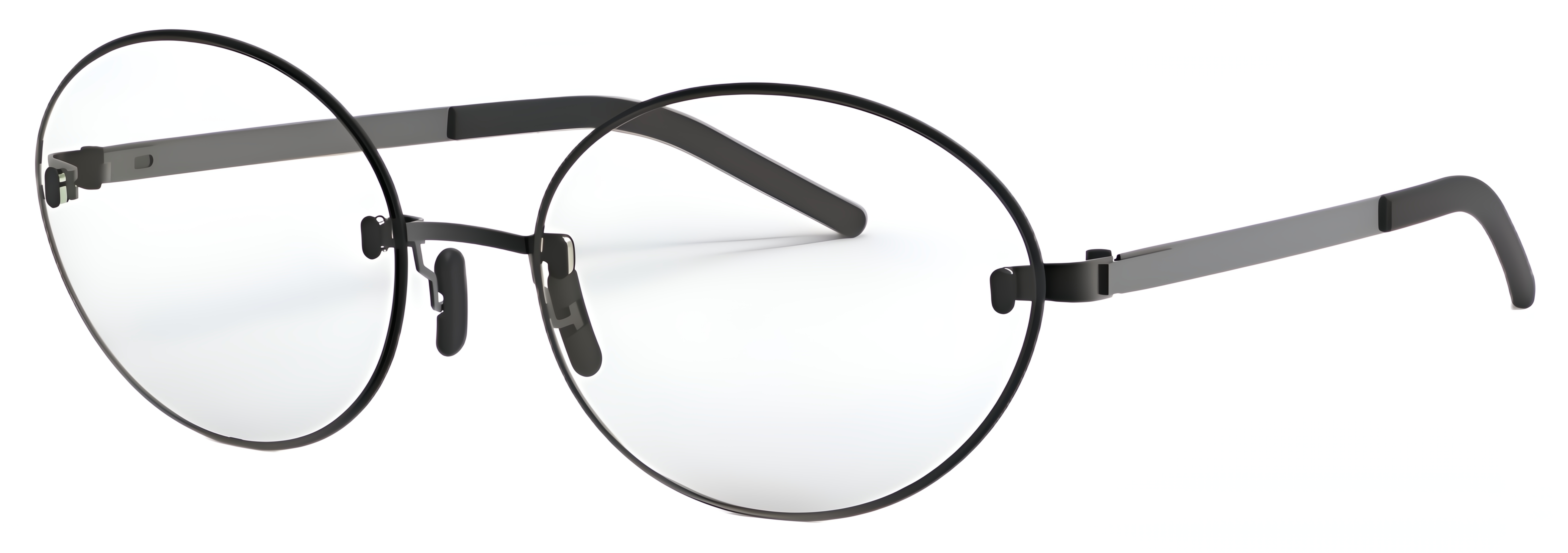 Oval glasses with Loop rim detail, slim metal elements, nose pads, rounded lens edges, and minimal bridge design.