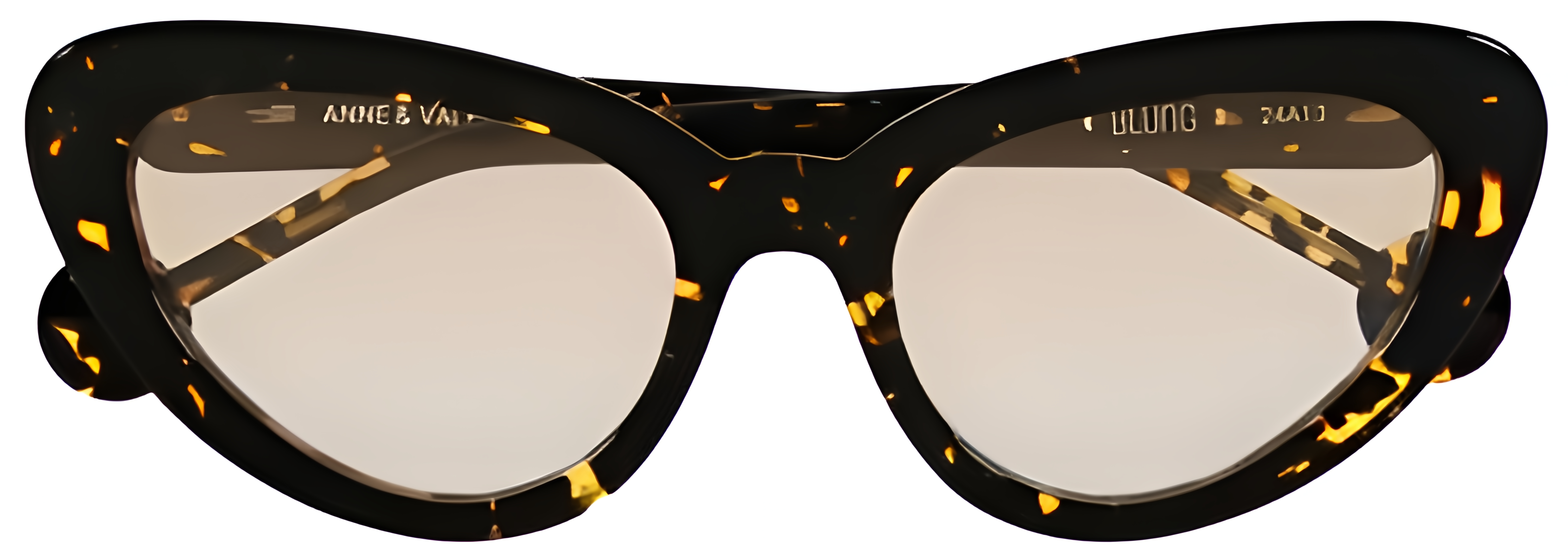 Oversized black tortoise acetate cat-eye glasses with amber flecks, rounded lower rims, and round hinge accents