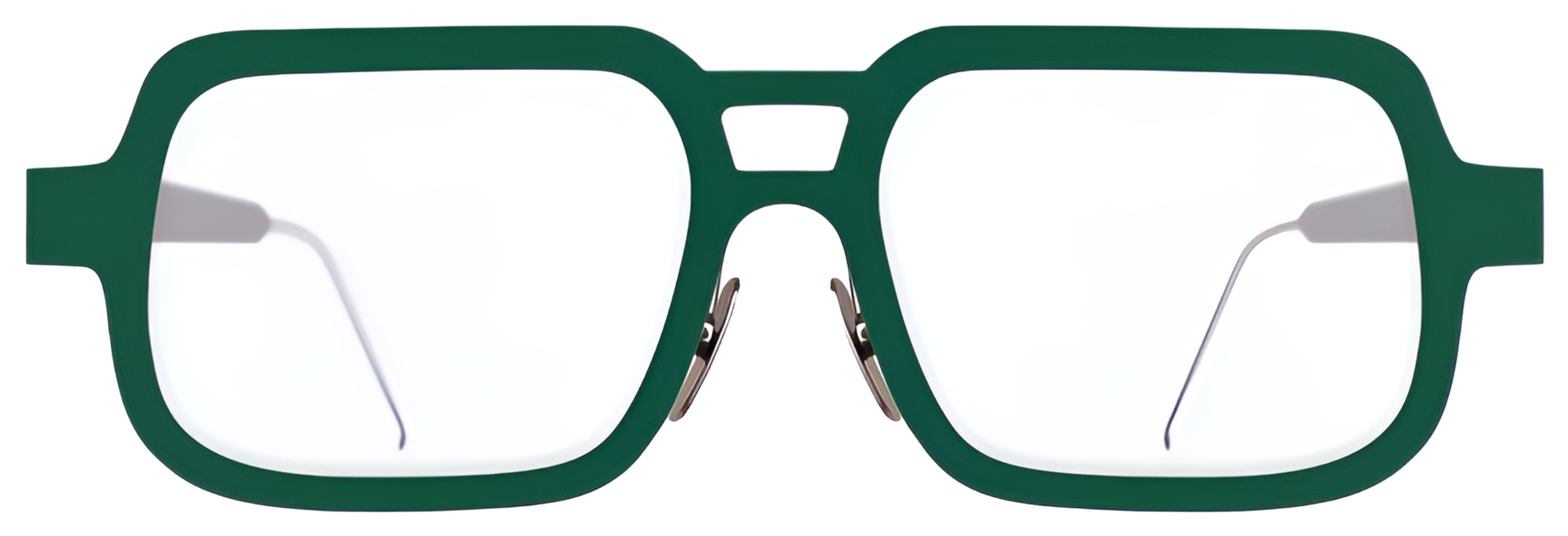 Dark green rectangular birch frame with rounded corners, a double bridge, nose pads, and slim metal temples.