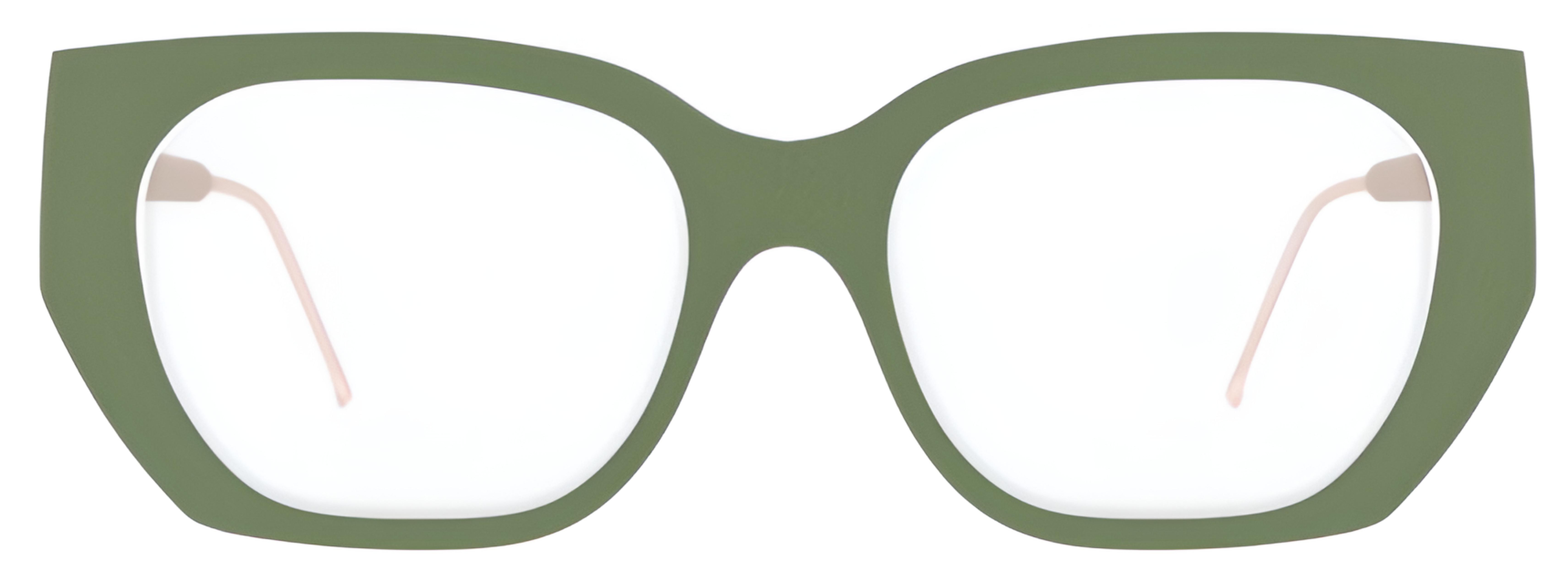 Muted sage green cat-eye layered birch frame with a broad brow, saddle bridge, and slim gold-colored metal temples.