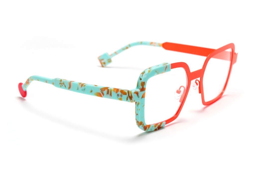 Neon Orange Satin/Marbled Turquoise