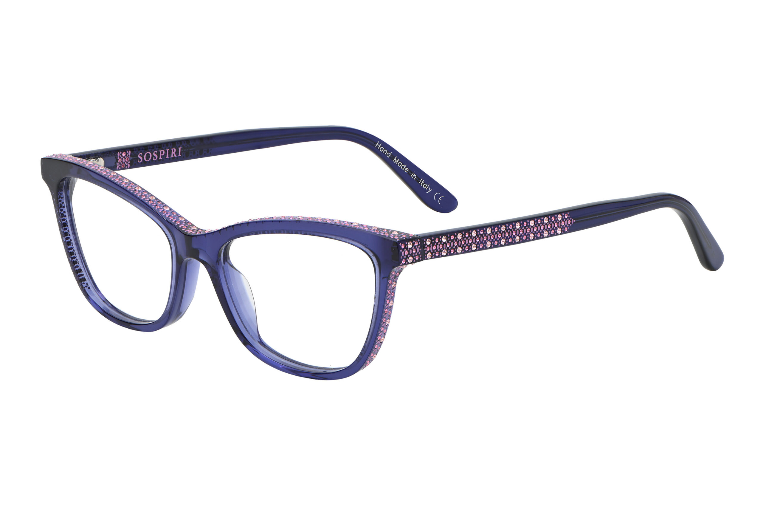 Translucent blue with rose pink crystals