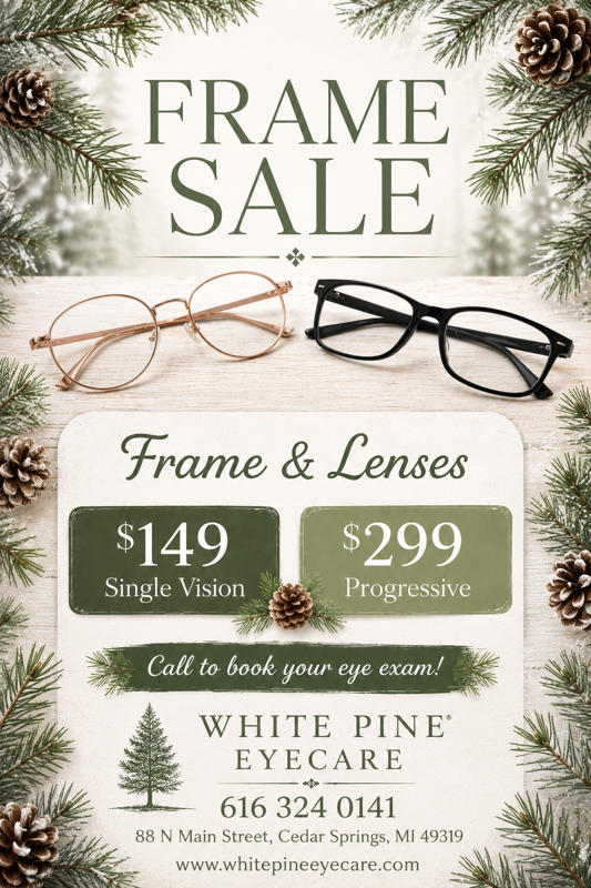 Upgrade your look this season with the White Pine Eyecare Frame Special, featuring complete frame and lens packages starting at just $149 for single vision and $299 for progressives.