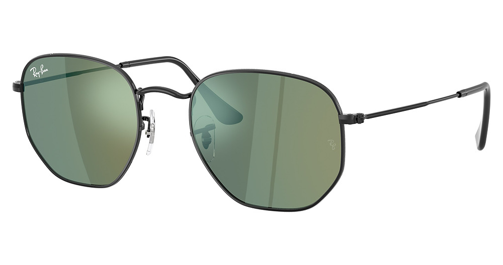Ray-Ban RB3548N HEXAGONAL irregular sunglasses in Black/Grey Mirror Blue Green