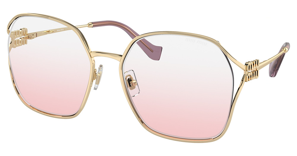 Miu Miu MU 52WS round sunglasses in Pale Gold/Clear Gradient Pink