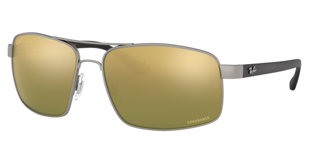 Ray-Ban RB3604CH aviator sunglasses in Matte Gunmetal/Green Mirror Gold Gradient